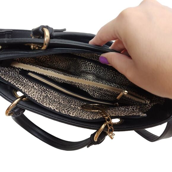 MKF Collection by Mia K Farrow Bag Black Embossed Faux Leather Handbag Tote - Picture 8 of 10